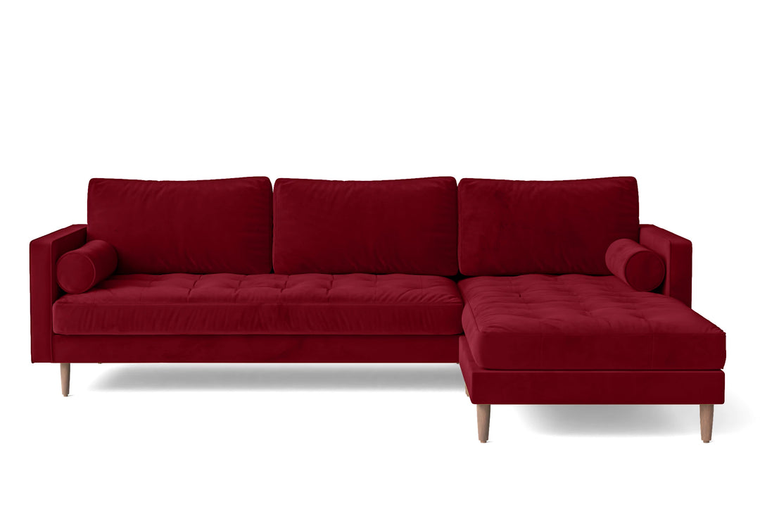 Gela 3 Seater Right Hand Facing Chaise Lounge Corner Sofa Red Velvet
