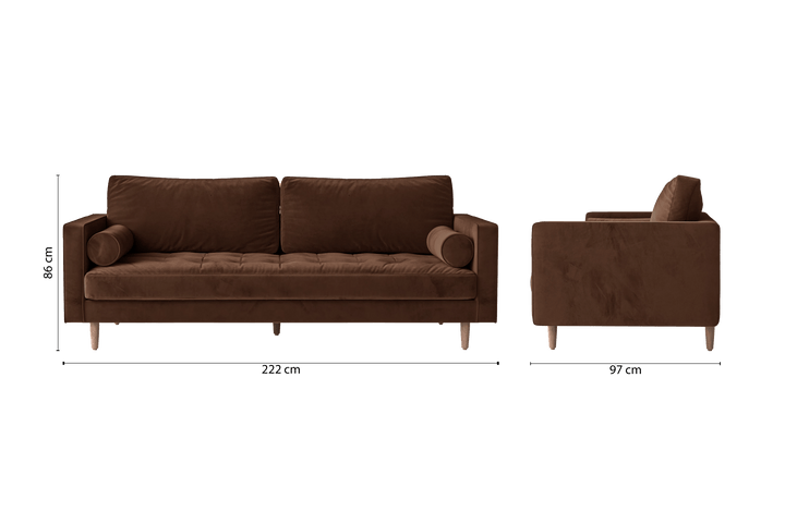 Gela 3 Seater Sofa Coffee Brown Velvet