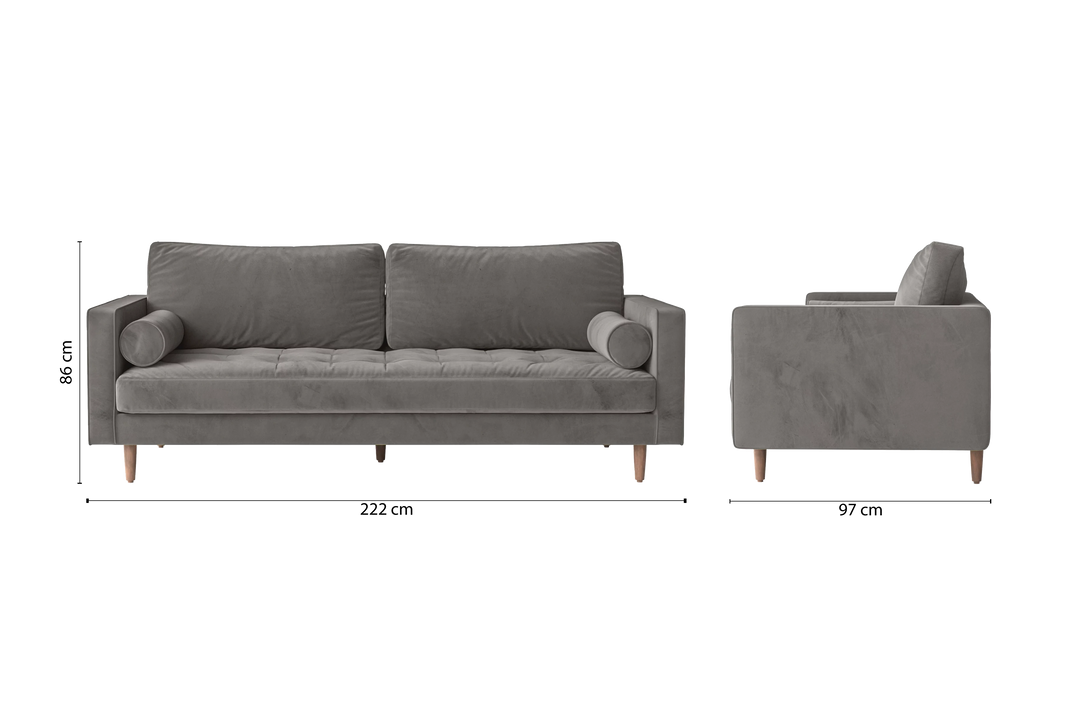 Gela 3 Seater Sofa Grey Velvet