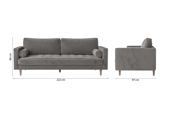 Gela 3 Seater Sofa Grey Velvet