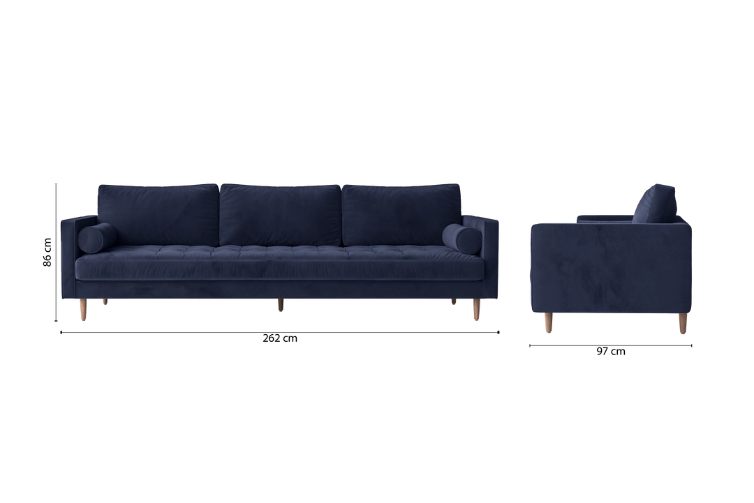 Gela 4 Seater Sofa Dark Blue Velvet
