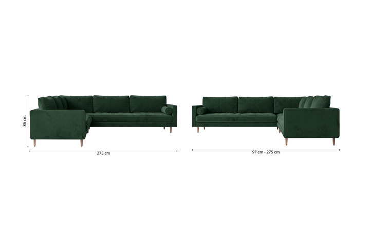 Gela 5 Seater Corner Sofa Green Velvet