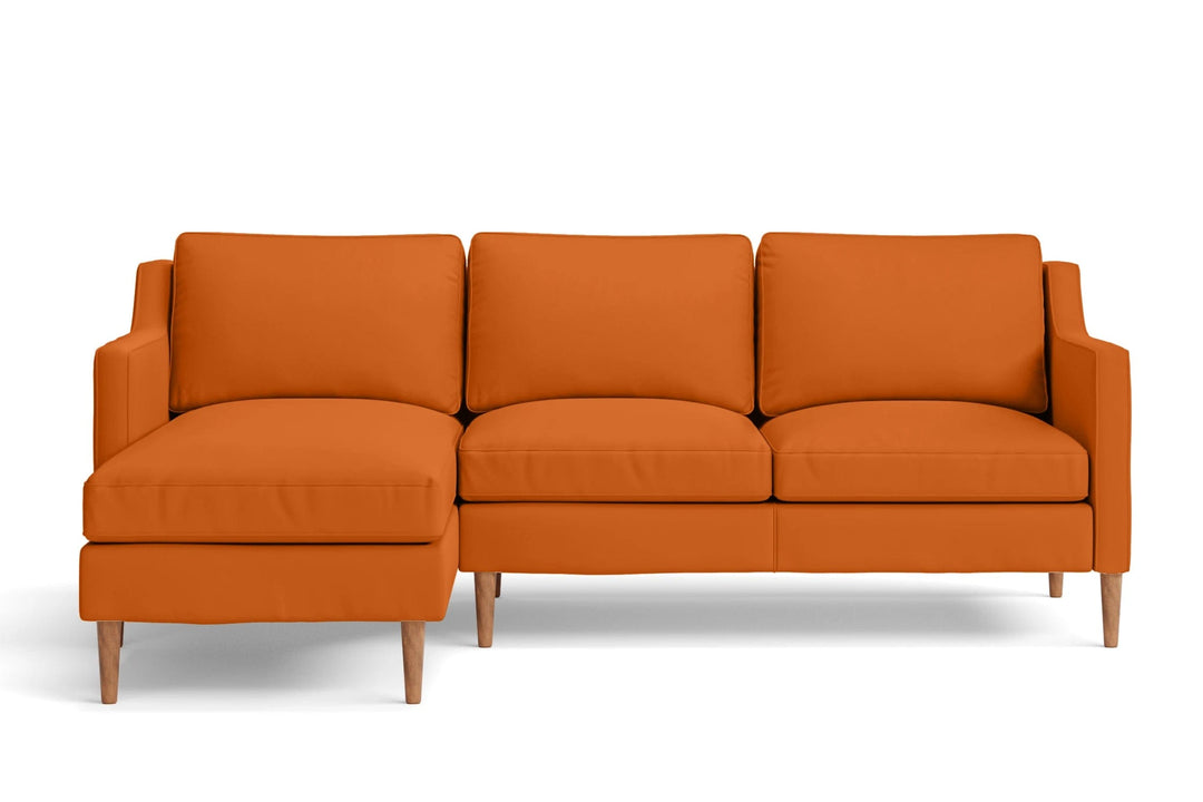 Greco 3 Seater Left Hand Facing Chaise Lounge Corner Sofa Orange Leather