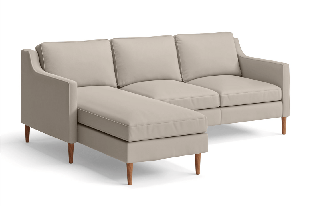 Greco 3 Seater Left Hand Facing Chaise Lounge Corner Sofa Sand Leather