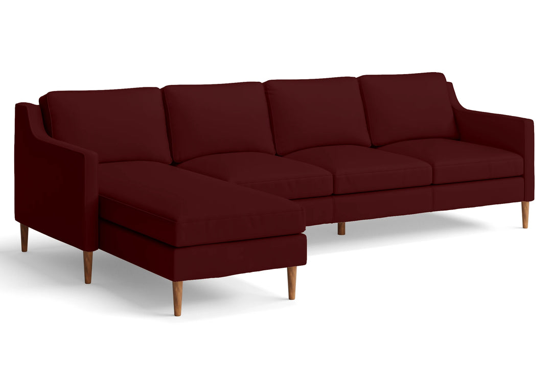 Greco 4 Seater Left Hand Facing Chaise Lounge Corner Sofa Red Leather