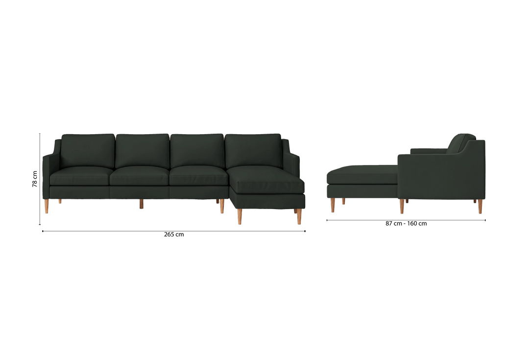 Greco 4 Seater Right Hand Facing Chaise Lounge Corner Sofa Green Leather