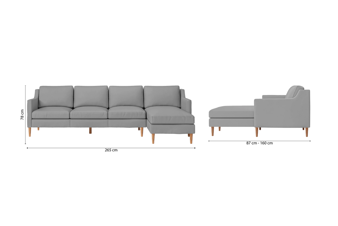 Greco 4 Seater Right Hand Facing Chaise Lounge Corner Sofa Grey Leather