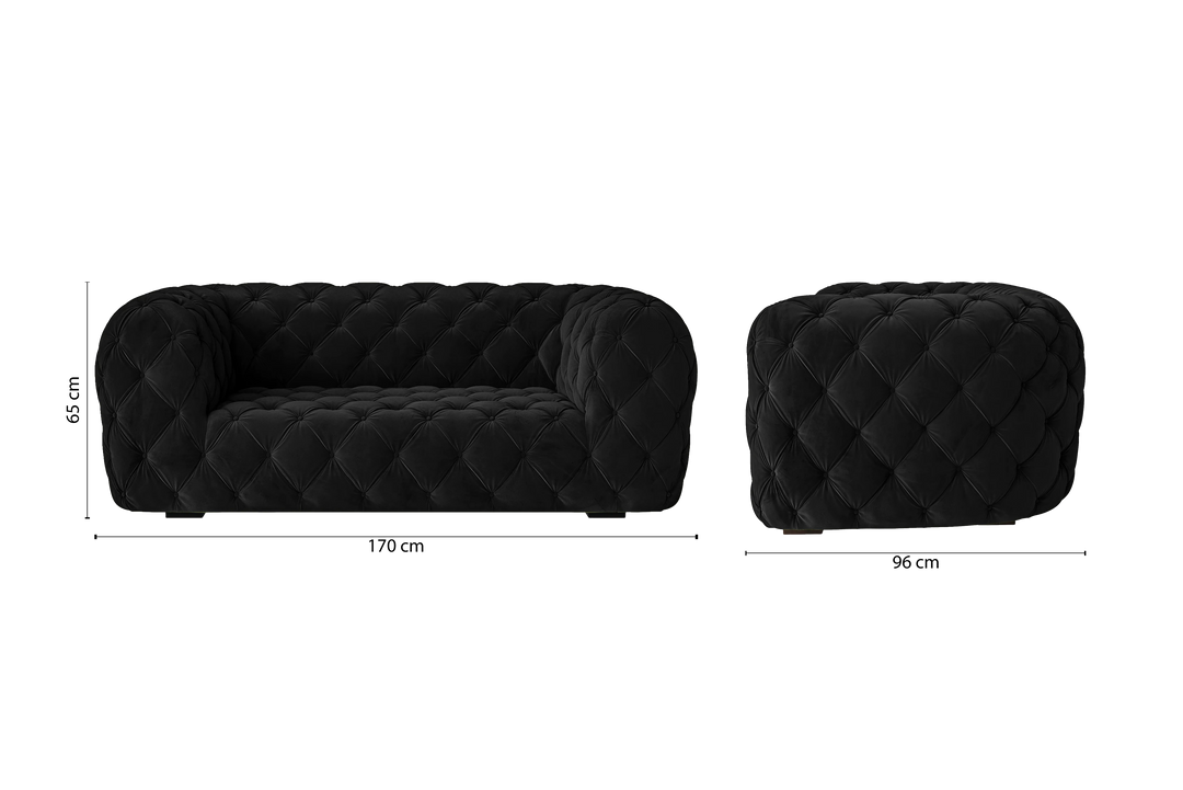 Lecce 2 Seater Sofa Black Velvet