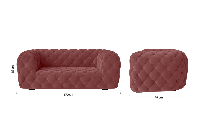 Lecce 2 Seater Sofa Pink Velvet