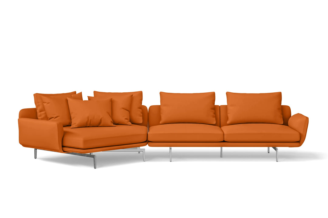 Legnano 4 Seater Left Hand Facing Chaise Lounge Corner Sofa Orange Leather