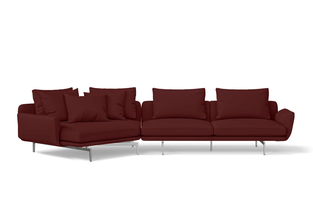 Legnano 4 Seater Left Hand Facing Chaise Lounge Corner Sofa Red Leather