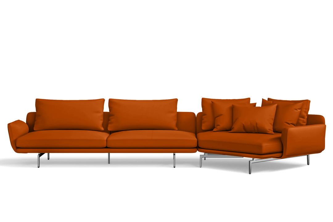 Legnano 5 Seater Right Hand Facing Chaise Lounge Corner Sofa Orange Leather