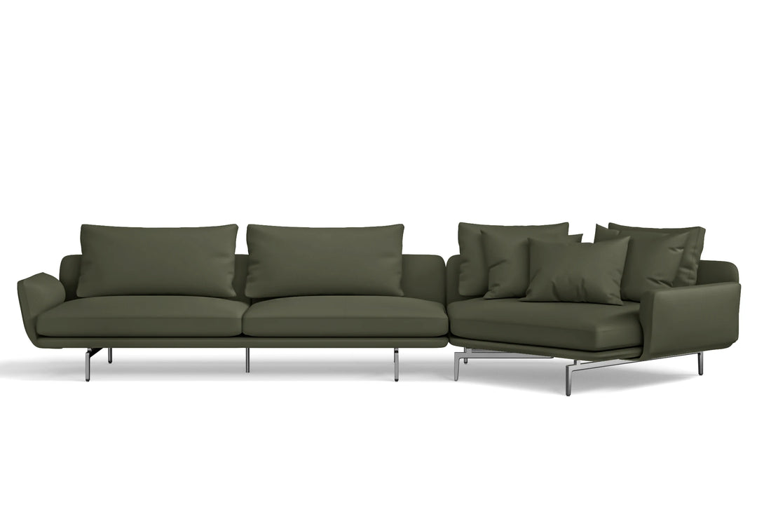 Legnano 5 Seater Right Hand Facing Chaise Lounge Corner Sofa Sage Leather