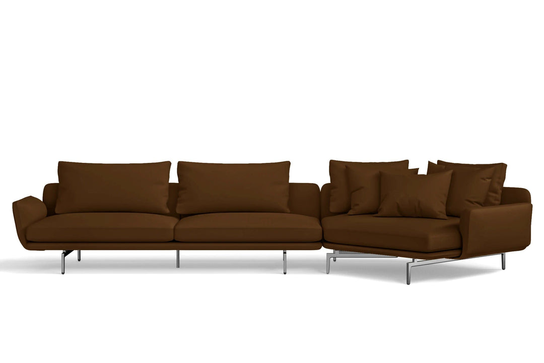 Legnano 5 Seater Right Hand Facing Chaise Lounge Corner Sofa Walnut Brown Leather