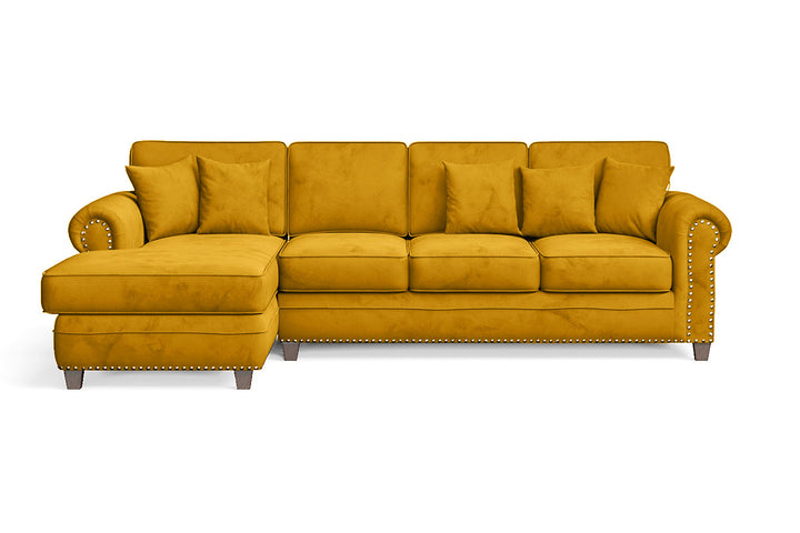 Marano 4 Seater Left Hand Facing Chaise Lounge Corner Sofa Yellow Velvet