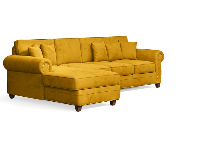 LIVELUSSO Chaise Lounge Sofa Marano 4 Seater Left Hand Facing Chaise Lounge Corner Sofa Yellow Velvet