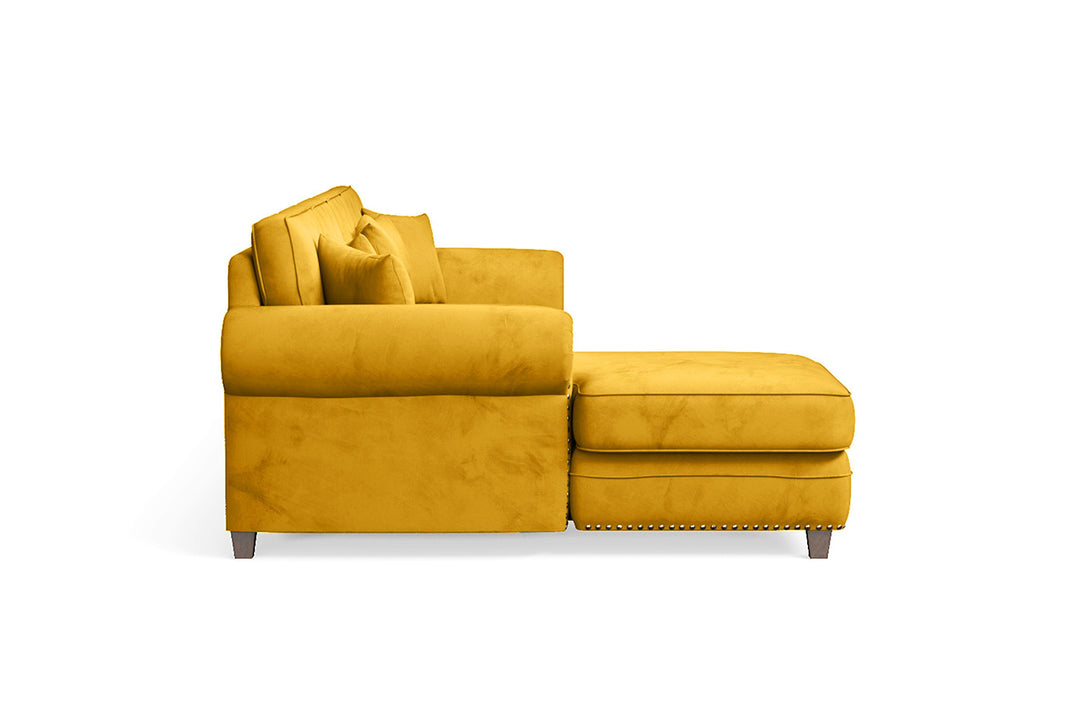 Marano 4 Seater Left Hand Facing Chaise Lounge Corner Sofa Yellow Velvet
