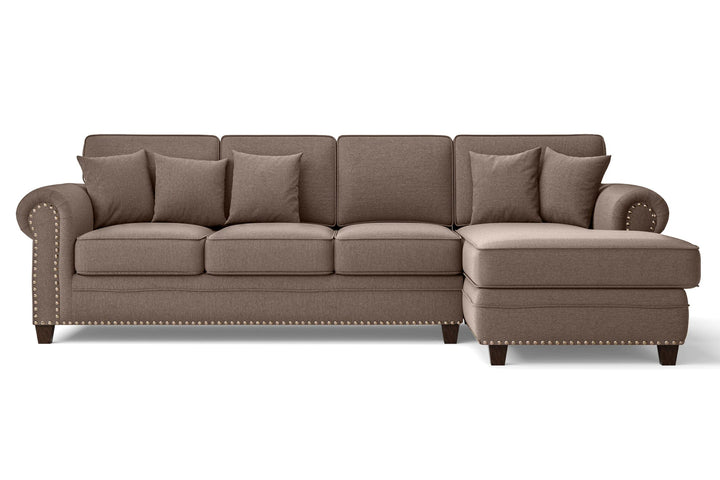 Marano 4 Seater Right Hand Facing Chaise Lounge Corner Sofa Caramel Linen Fabric