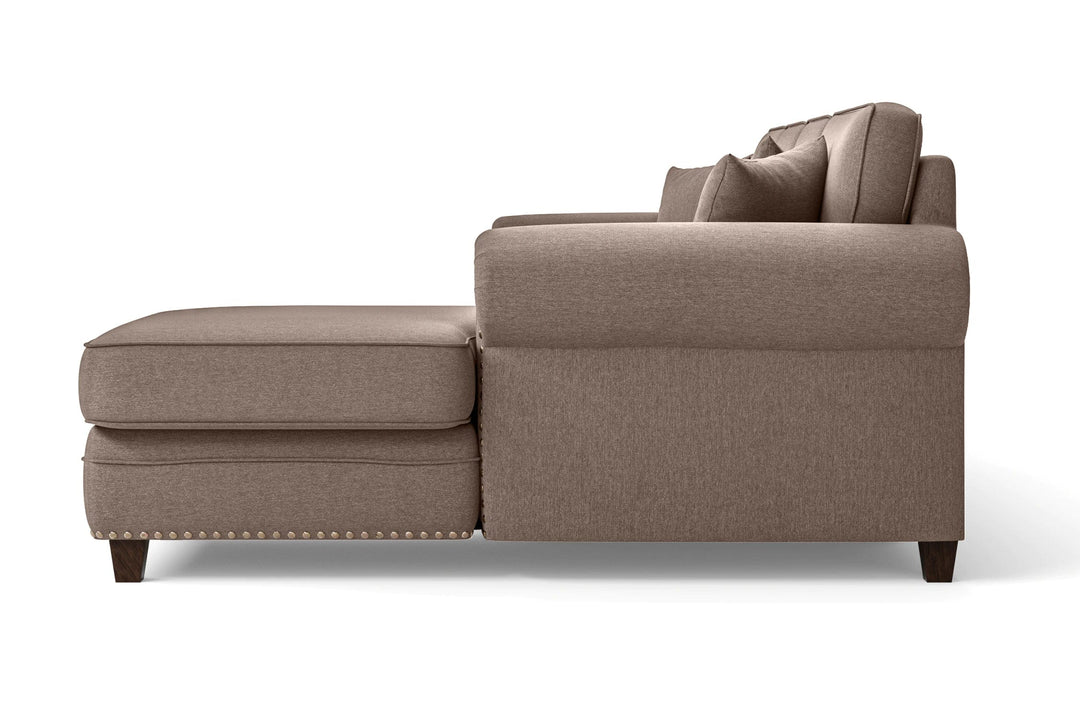 Marano 4 Seater Right Hand Facing Chaise Lounge Corner Sofa Caramel Linen Fabric