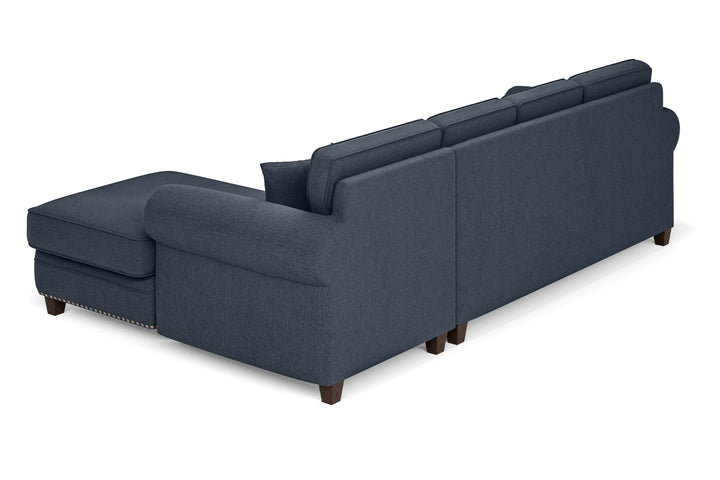 Marano 4 Seater Right Hand Facing Chaise Lounge Corner Sofa Dark Blue Linen Fabric