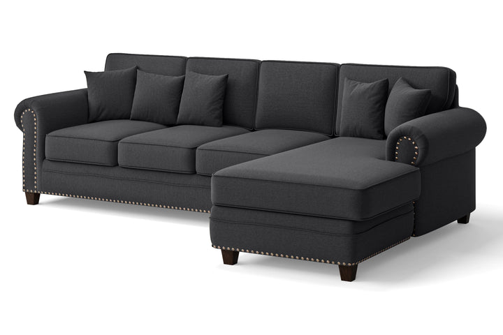 Marano 4 Seater Right Hand Facing Chaise Lounge Corner Sofa Dark Grey Linen Fabric