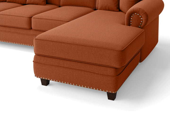 Marano 4 Seater Right Hand Facing Chaise Lounge Corner Sofa Orange Linen Fabric