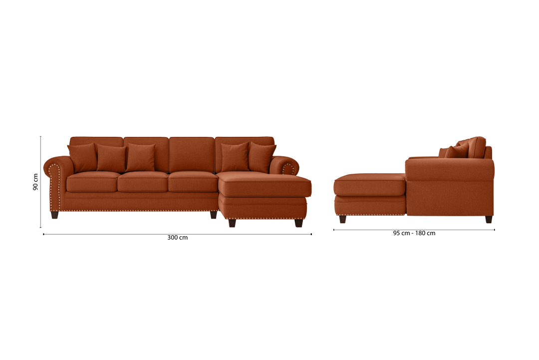 Marano 4 Seater Right Hand Facing Chaise Lounge Corner Sofa Orange Linen Fabric