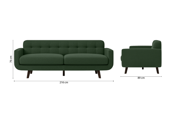 Marsela 3 Seater Sofa Forest Green Linen Fabric