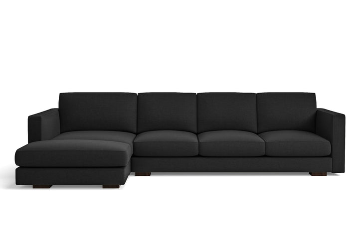 Messina 4 Seater Left Hand Facing Chaise Lounge Corner Sofa Black Linen Fabric