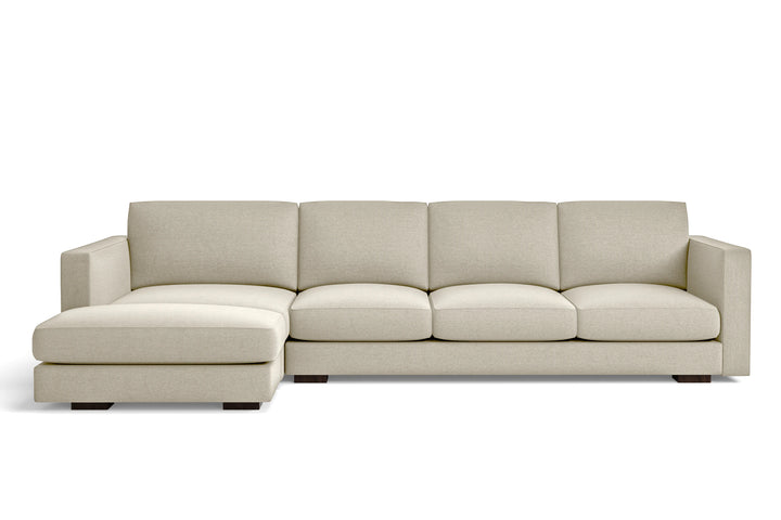 Messina 4 Seater Left Hand Facing Chaise Lounge Corner Sofa Cream Linen Fabric