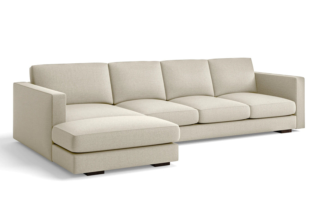 Messina 4 Seater Left Hand Facing Chaise Lounge Corner Sofa Cream Linen Fabric