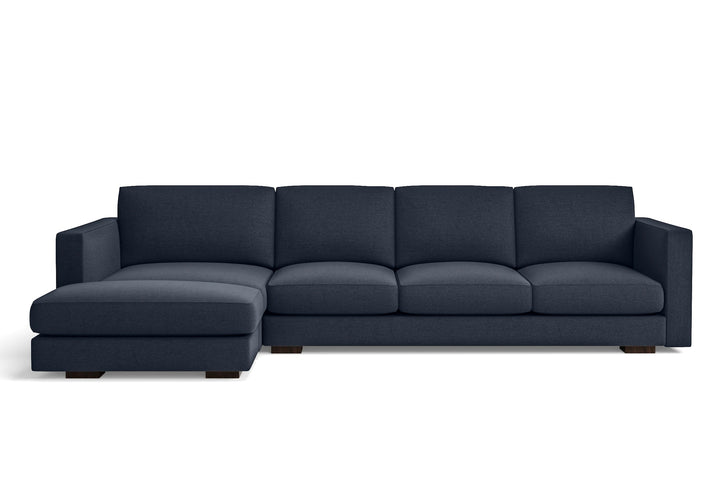 Messina 4 Seater Left Hand Facing Chaise Lounge Corner Sofa Dark Blue Linen Fabric