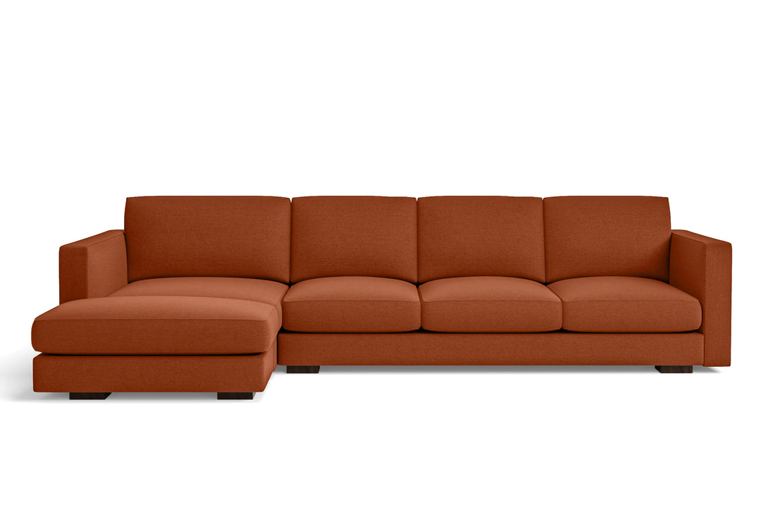 Messina 4 Seater Left Hand Facing Chaise Lounge Corner Sofa Orange Linen Fabric