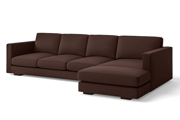 Messina 4 Seater Right Hand Facing Chaise Lounge Corner Sofa Coffee Brown Linen Fabric