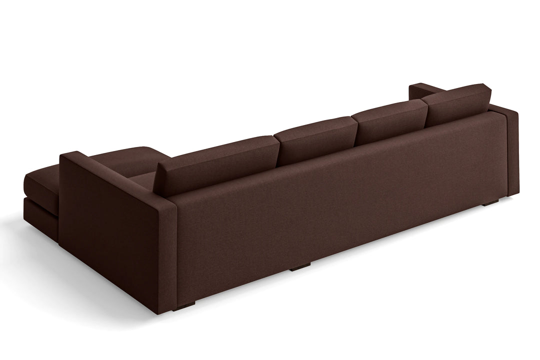 Messina 4 Seater Right Hand Facing Chaise Lounge Corner Sofa Coffee Brown Linen Fabric