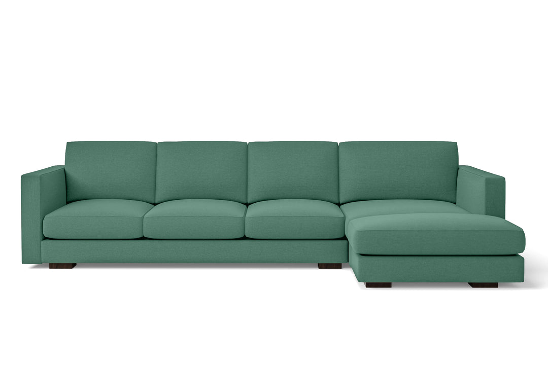 Messina 4 Seater Right Hand Facing Chaise Lounge Corner Sofa Mint Green Linen Fabric