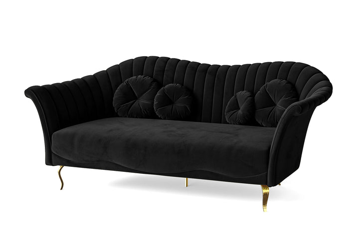 Milan 3 Seater Sofa Black Velvet
