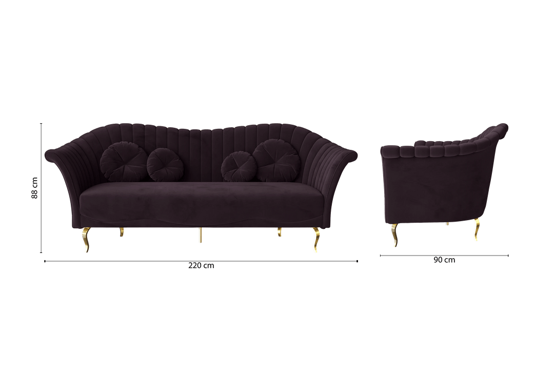 Milan 3 Seater Sofa Purple Velvet
