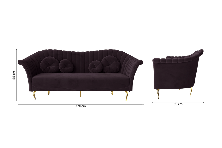 Milan 3 Seater Sofa Purple Velvet