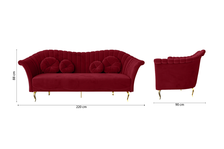 Milan 3 Seater Sofa Red Velvet
