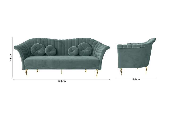 Milan 3 Seater Sofa Teal Velvet