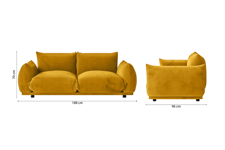 Minneapolis 2 Seater Sofa Yellow Velvet