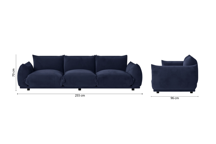 Minneapolis 3 Seater Sofa Dark Blue Velvet