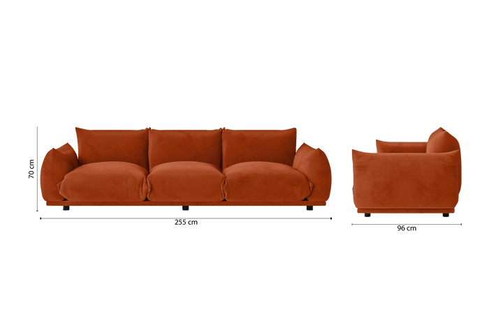 Minneapolis 3 Seater Sofa Orange Velvet