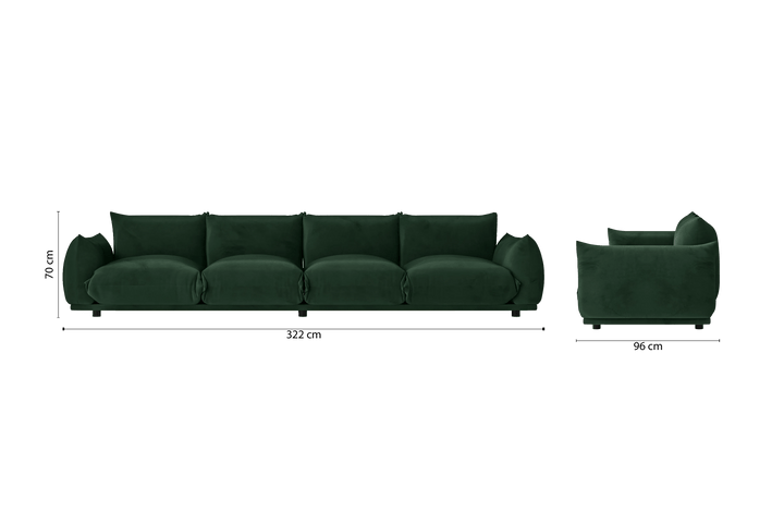 Minneapolis 4 Seater Sofa Green Velvet