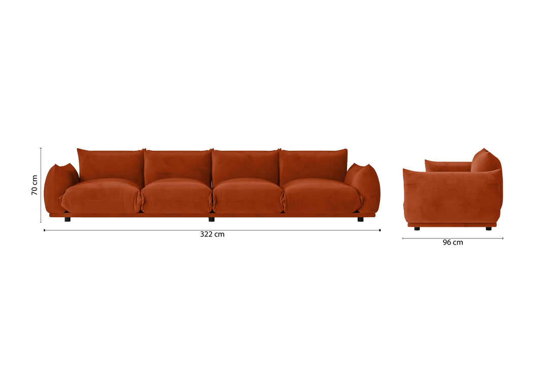 Minneapolis 4 Seater Sofa Orange Velvet