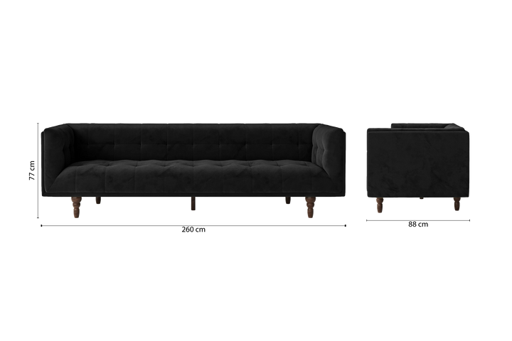 Nahant 4 Seater Sofa Black Velvet