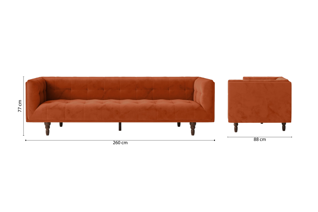 Nahant 4 Seater Sofa Orange Velvet