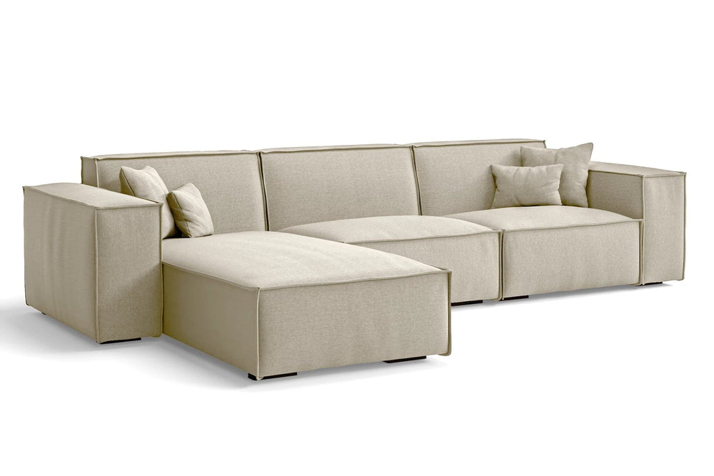 LIVELUSSO Chaise Lounge Sofa Naples 3 Seater Left Hand Facing Chaise Lounge Corner Sofa Cream Linen Fabric