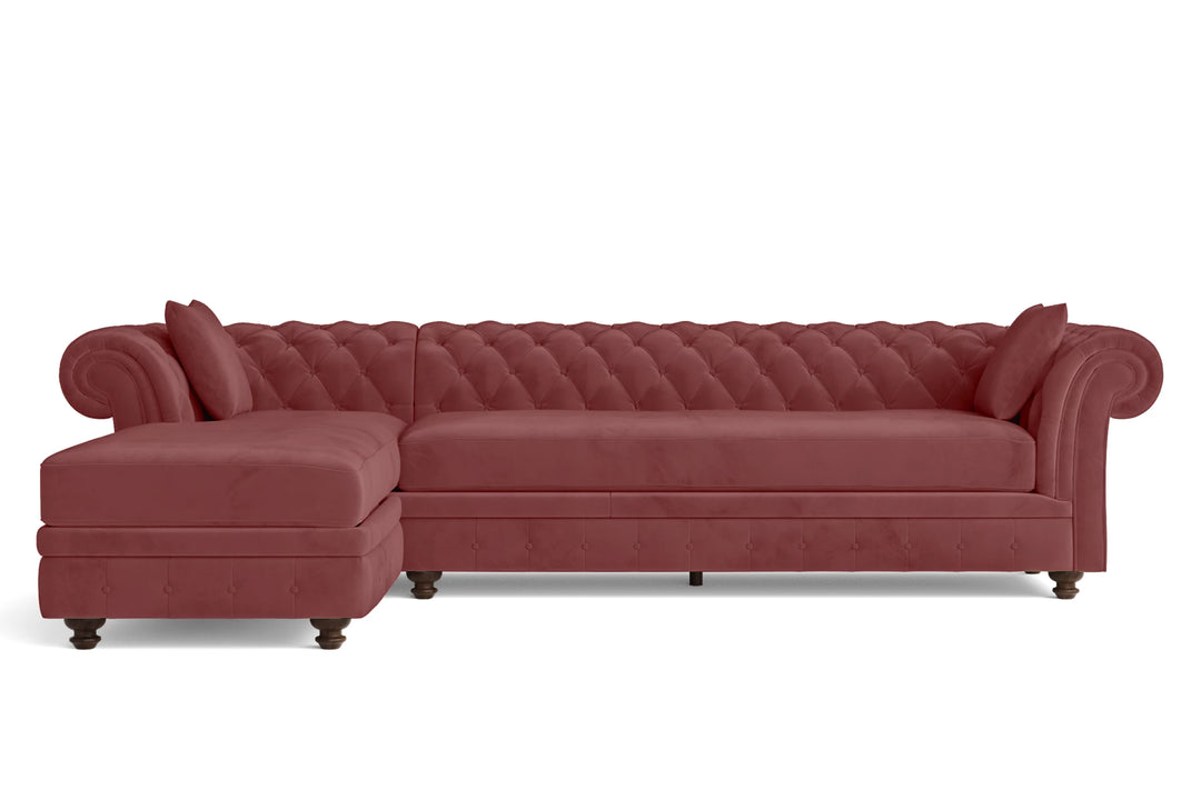 Pesaro 4 Seater Left Hand Facing Chaise Lounge Corner Sofa Pink Velvet